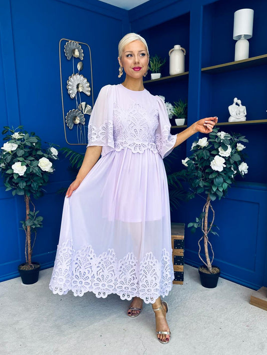 Cori Lace Detail Occasion Dress Lilac