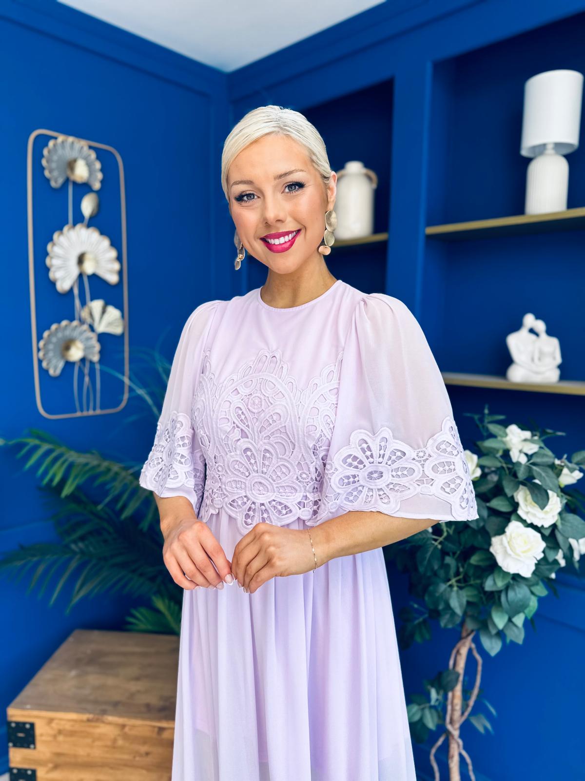 Cori Lace Detail Occasion Dress Lilac