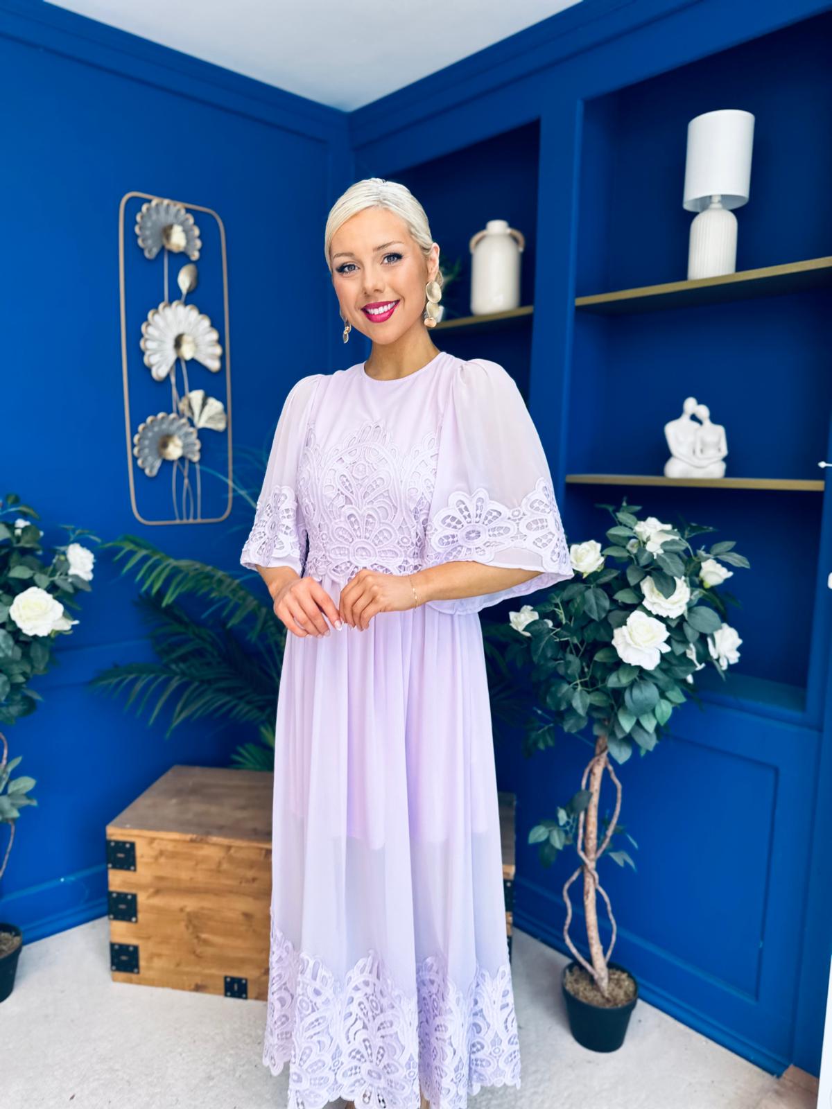 Cori Lace Detail Occasion Dress Lilac