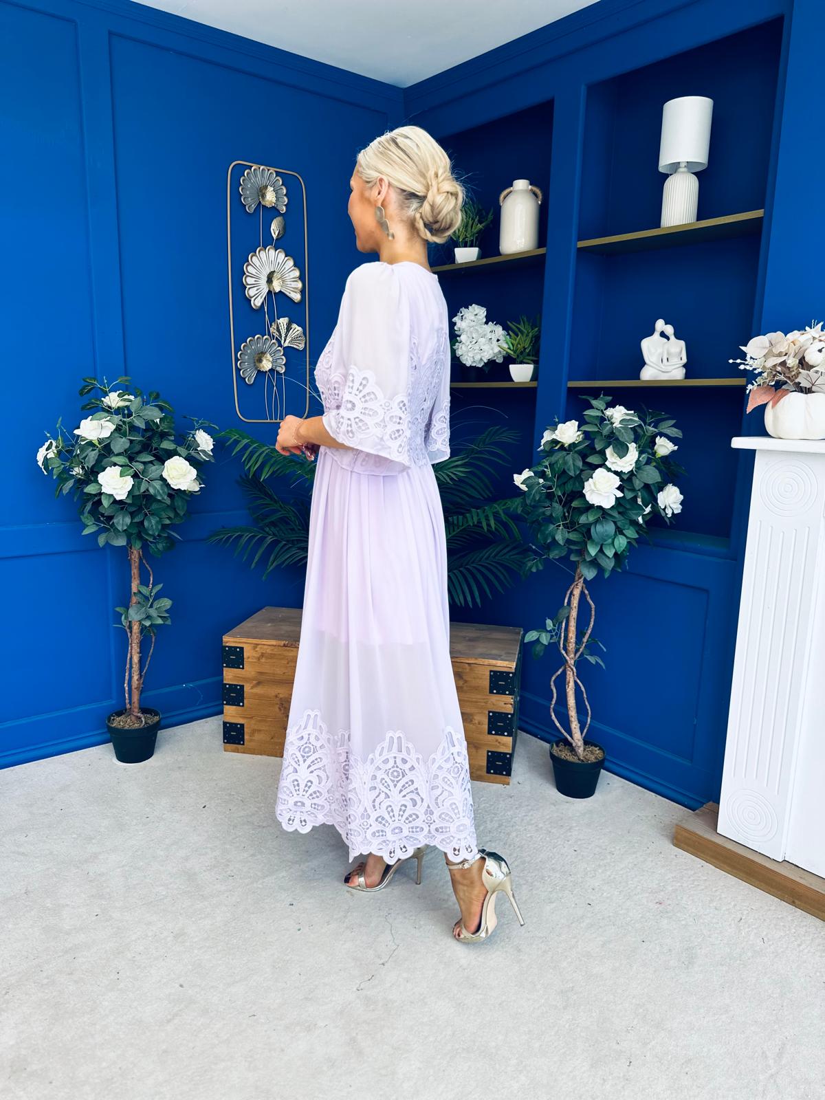 Cori Lace Detail Occasion Dress Lilac