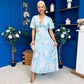 Pari Pleated Waist Maxi Dress Floral Sky