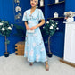 Pari Pleated Waist Maxi Dress Floral Sky