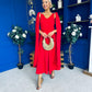 Imelda Cape Detail Occasion Midi Dress Red