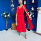 Imelda Cape Detail Occasion Midi Dress Red