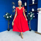 Imelda Cape Detail Occasion Midi Dress Red