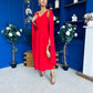 Imelda Cape Detail Occasion Midi Dress Red
