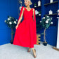 Imelda Cape Detail Occasion Midi Dress Red