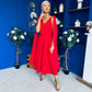 Imelda Cape Detail Occasion Midi Dress Red