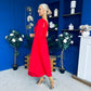 Imelda Cape Detail Occasion Midi Dress Red