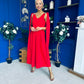 Imelda Cape Detail Occasion Midi Dress Red