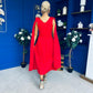 Imelda Cape Detail Occasion Midi Dress Red