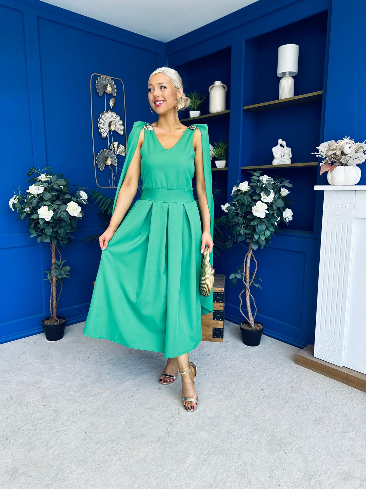 Imelda Cape Detail Occasion Midi Dress Emerald
