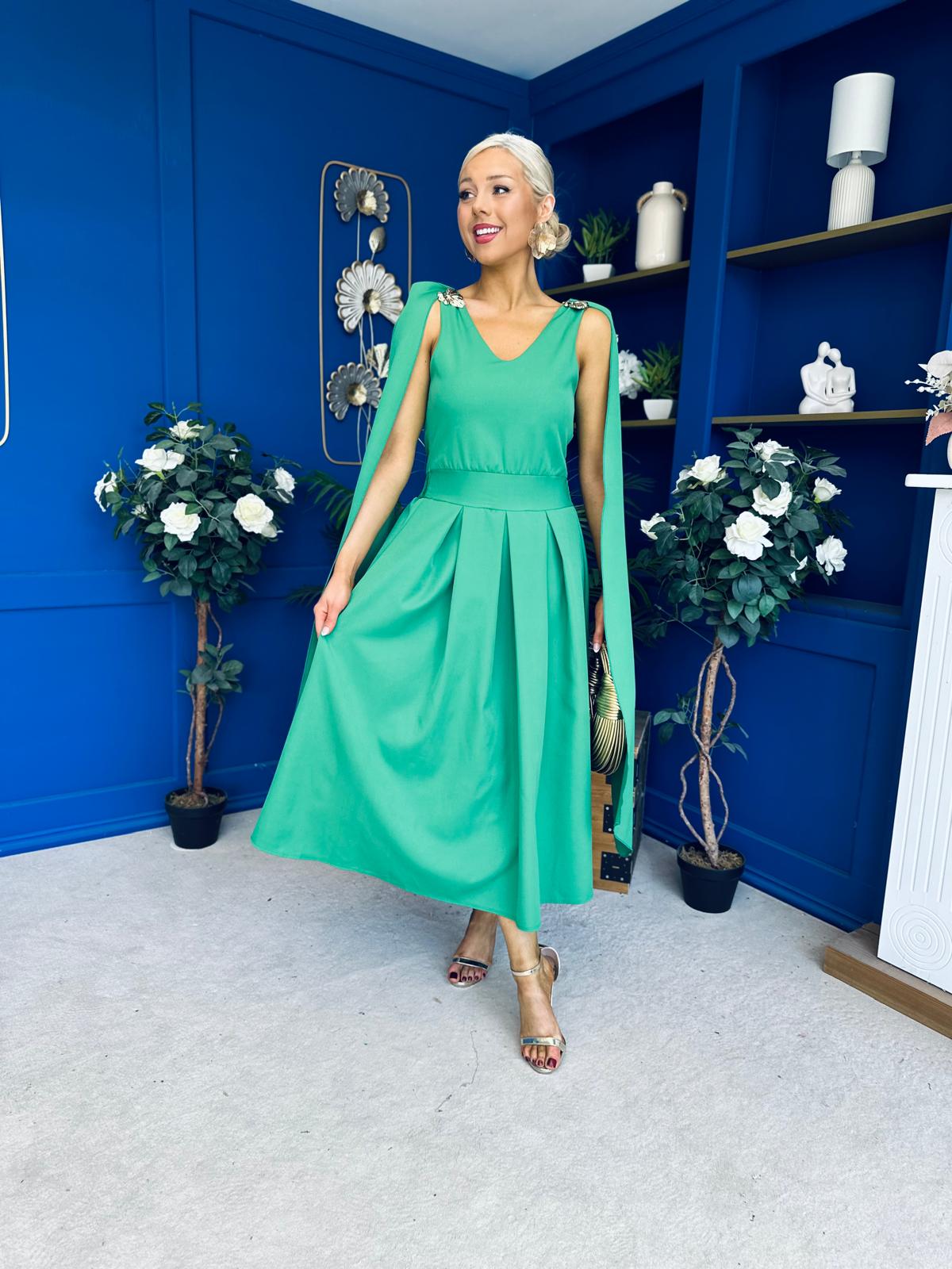Imelda Cape Detail Occasion Midi Dress Emerald
