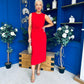 Louisa Gold Buckle Wrap detail Midi Dress Red