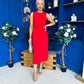 Louisa Gold Buckle Wrap detail Midi Dress Red
