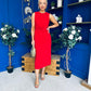 Louisa Gold Buckle Wrap detail Midi Dress Red
