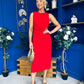 Louisa Gold Buckle Wrap detail Midi Dress Red
