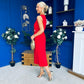 Louisa Gold Buckle Wrap detail Midi Dress Red