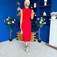 Louisa Gold Buckle Wrap detail Midi Dress Red