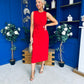 Louisa Gold Buckle Wrap detail Midi Dress Red