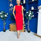Louisa Gold Buckle Wrap detail Midi Dress Red