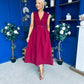 Paloma Cinched Detail Tailored Midi Dress Burgundy