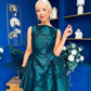 Suri Floral Jacquard Dropped Waist Mini Dress Green