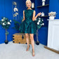 Suri Floral Jacquard Dropped Waist Mini Dress Green
