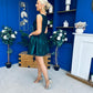 Suri Floral Jacquard Dropped Waist Mini Dress Green