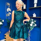 Suri Floral Jacquard Dropped Waist Mini Dress Green