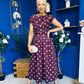 Breffy Asymmetric Neckline Skater Midi Pink Polka Burgundy
