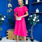 Lorraine Cape Detail Midi Dress Hot Pink