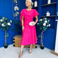 Lorraine Cape Detail Midi Dress Hot Pink