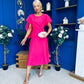 Lorraine Cape Detail Midi Dress Hot Pink