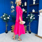 Lorraine Cape Detail Midi Dress Hot Pink