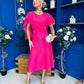 Lorraine Cape Detail Midi Dress Hot Pink