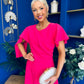 Lorraine Cape Detail Midi Dress Hot Pink