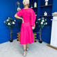 Lorraine Cape Detail Midi Dress Hot Pink