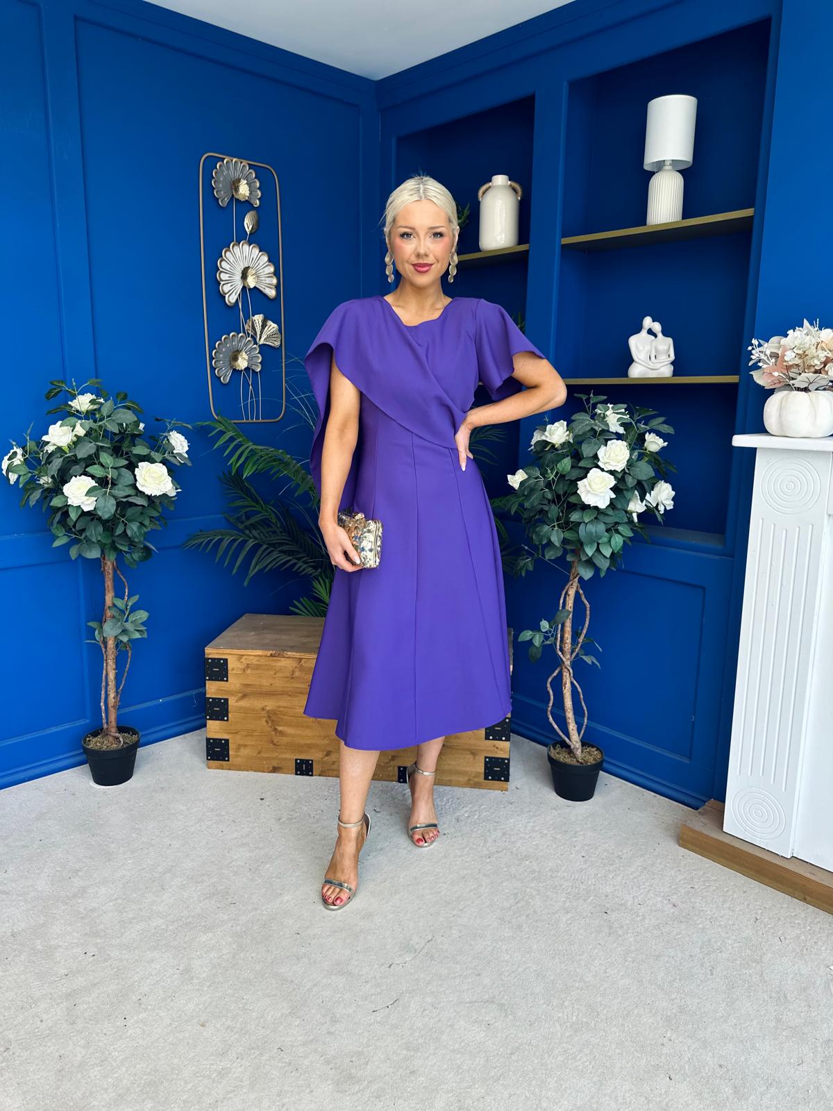 Lorraine Cape Detail Midi Dress Violet
