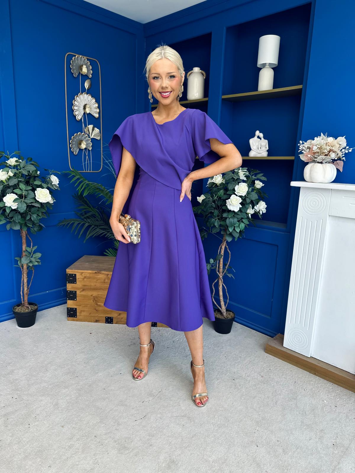 Lorraine Cape Detail Midi Dress Violet