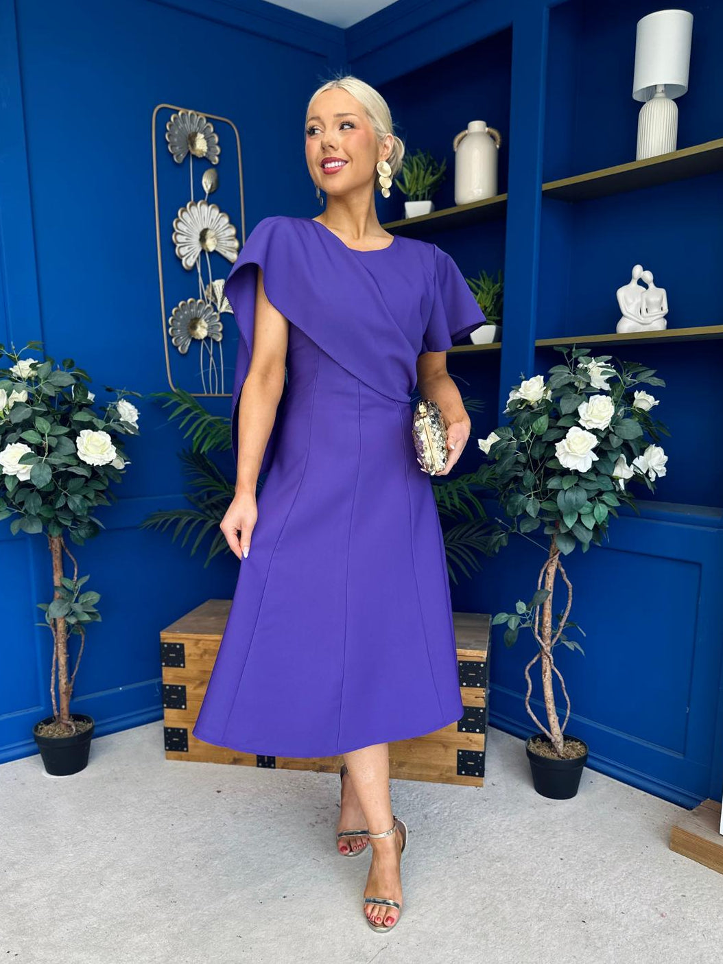 Lorraine Cape Detail Midi Dress Violet