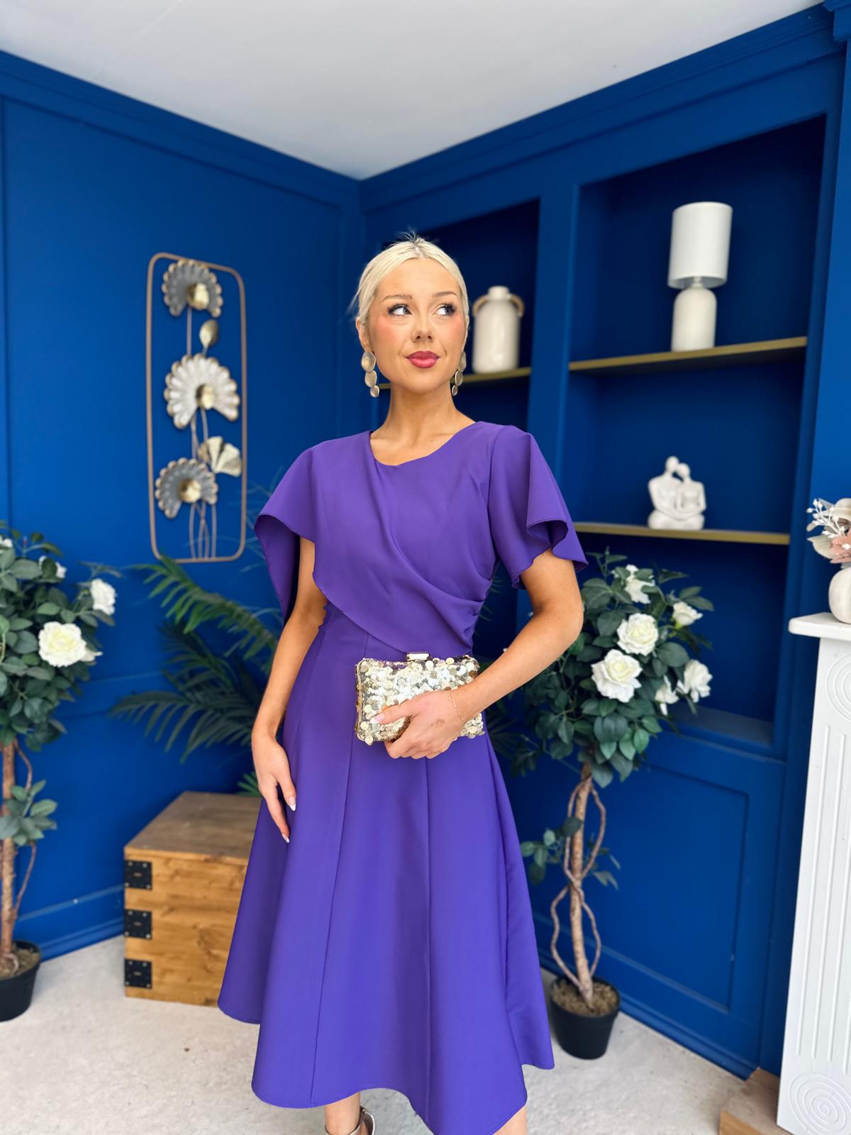 Lorraine Cape Detail Midi Dress Violet