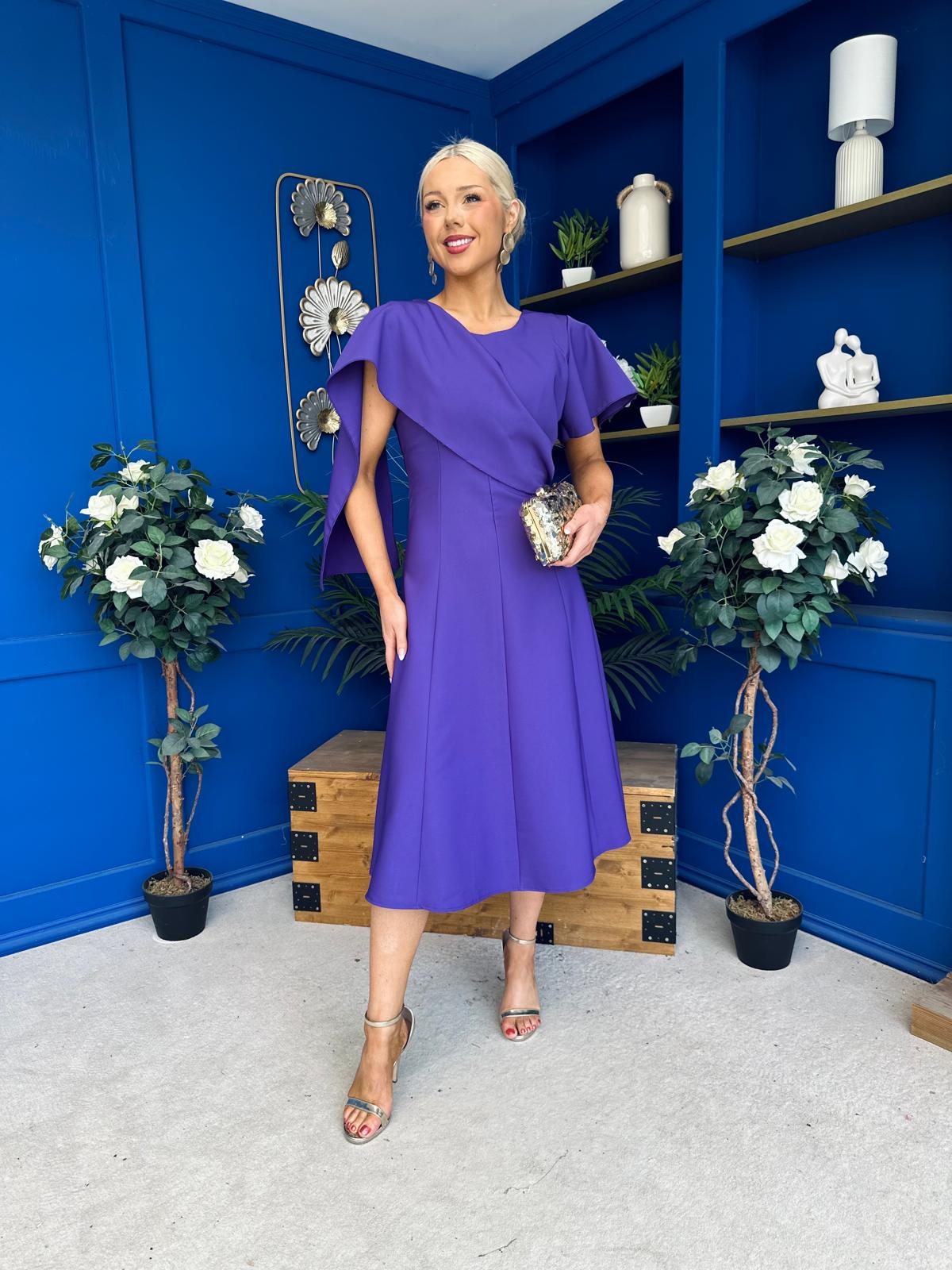 Lorraine Cape Detail Midi Dress Violet