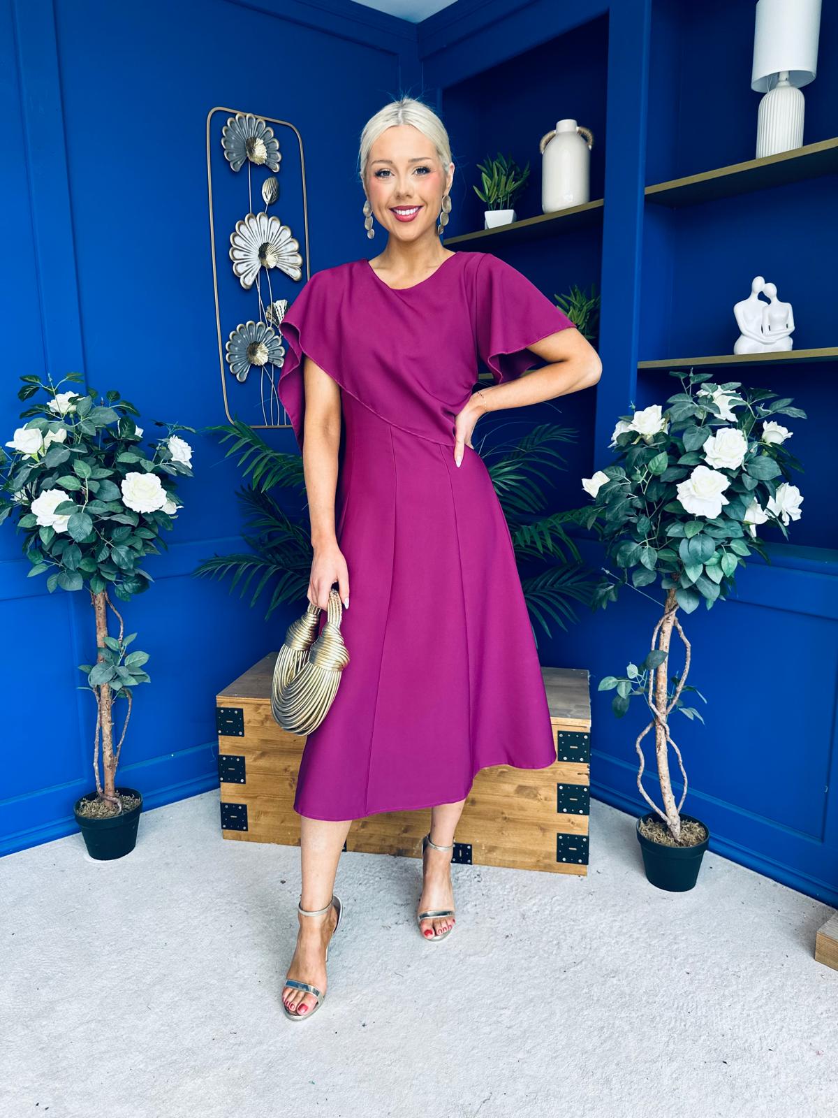 Lorraine Cape Detail Midi Dress Berry