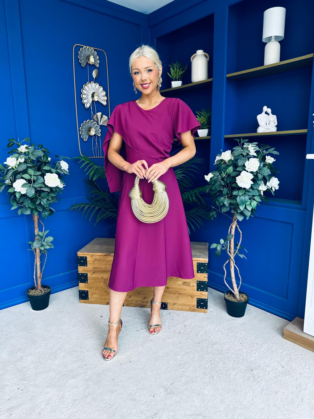 Lorraine Cape Detail Midi Dress Berry