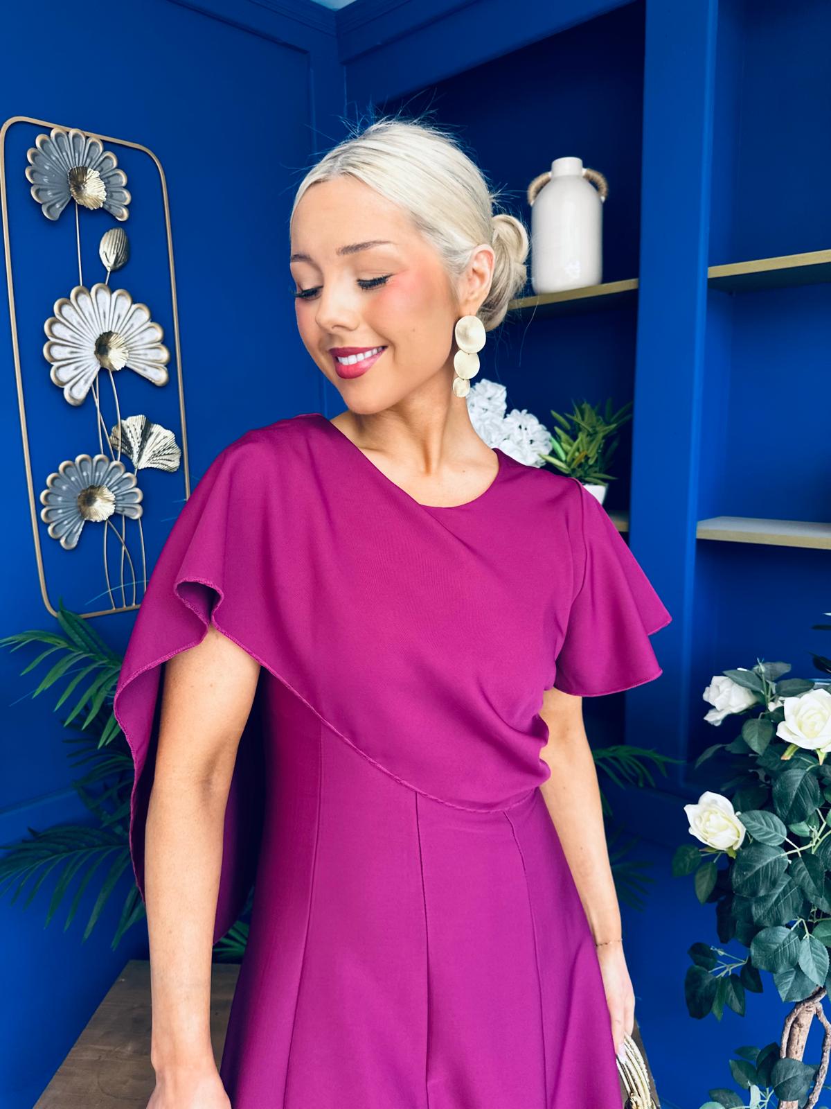 Lorraine Cape Detail Midi Dress Berry
