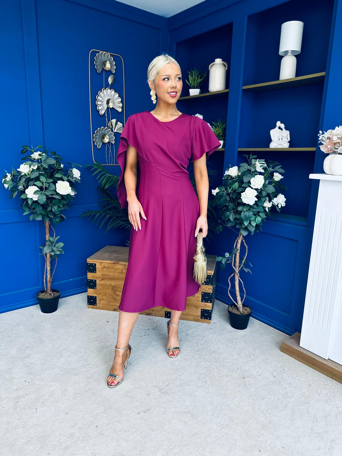 Lorraine Cape Detail Midi Dress Berry