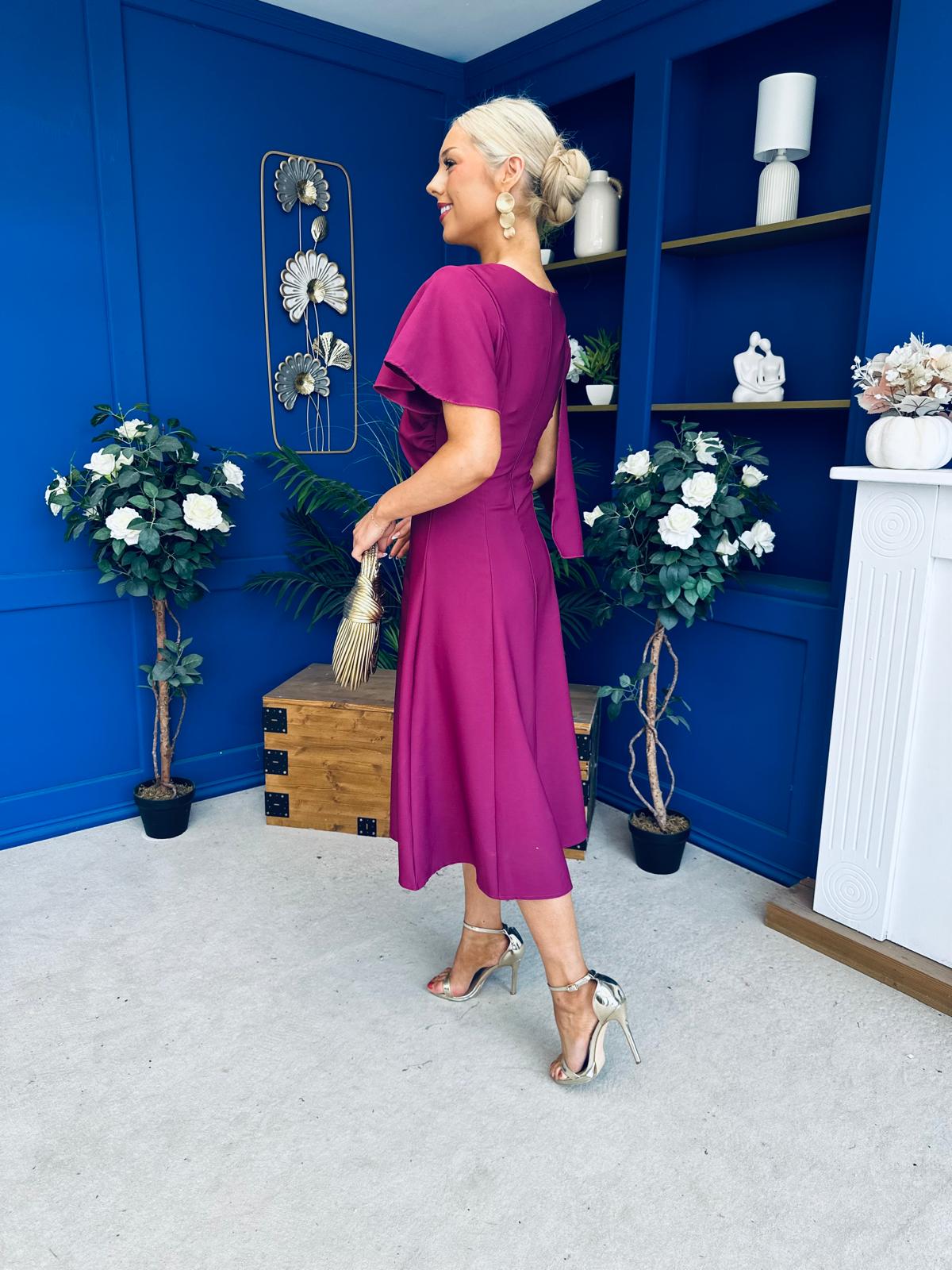 Lorraine Cape Detail Midi Dress Berry