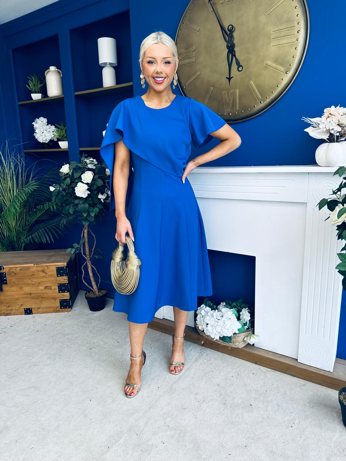 Lorraine Cape Detail Midi Dress Cobalt