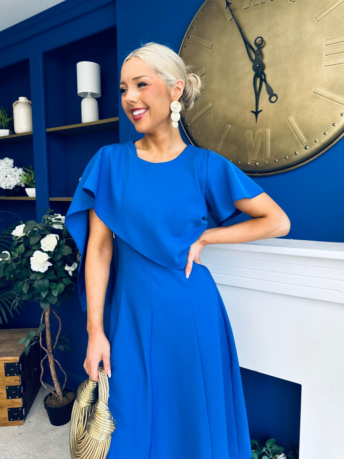 Lorraine Cape Detail Midi Dress Cobalt